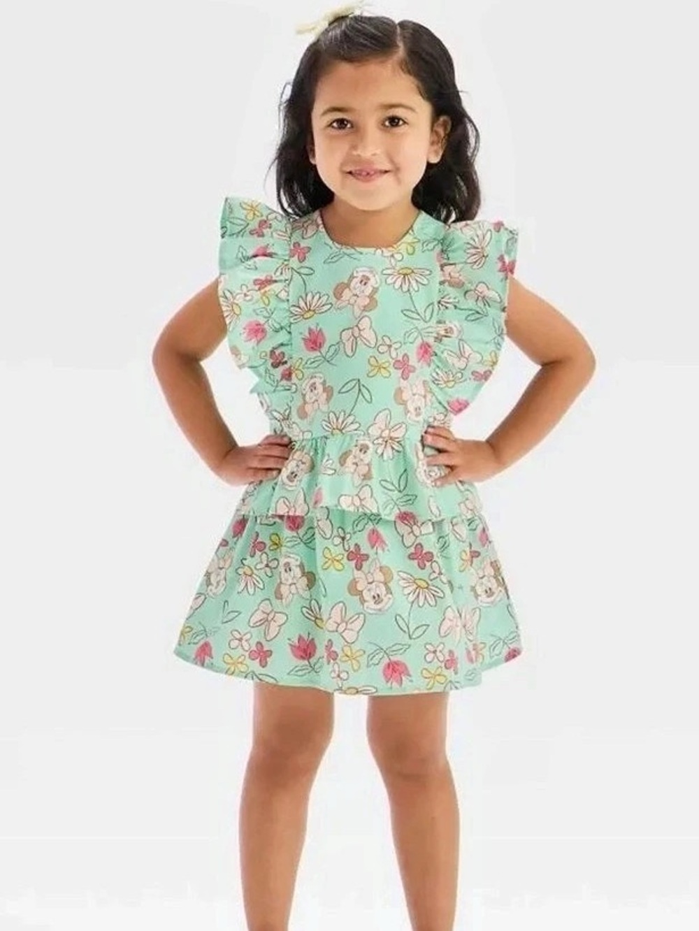Disney Girls Floral top and bottom set in Green & Pink